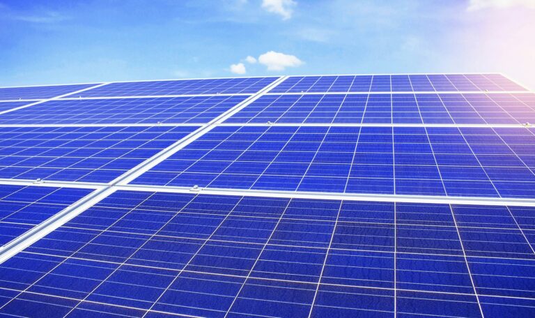 Solar panels with the blue sky